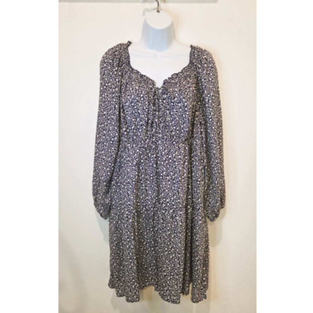 Old Navy Long-Sleeve Floral-Print Poet Dress with Pockets- Size L